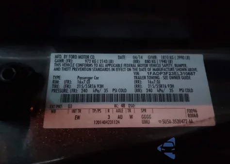 2014 Ford Focus Se from USA, damaged, VIN 1FADP3F23EL310887